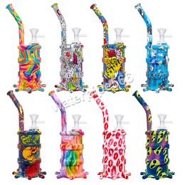 8 Inch Silicone Drum Water pipes with 14.4mm glass bowl smoking accessories glass pipe bongs multi patterns