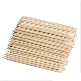 Cuticle Pushers Wholesale-100Pcs Nail Art Orange Wood Stick Pusher For Manicures Care Tool Drop Delivery Health Beauty Salon Tools Dhcci