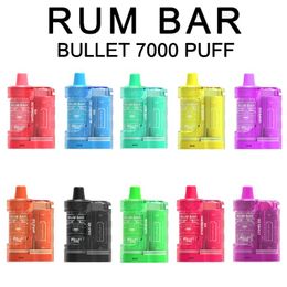 Original RUM BAR BULLET 7000 7K Puffs 0% 2% 5% Disposable Pods Device E cigarette Vape Kits 600mah Battery Prefilled 8ML No TAX