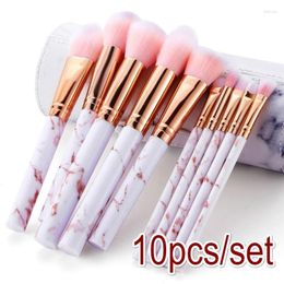 Makeup Brushes 10Pcs Pink Marble Brush Kit Foundation Concealer Powder Eye Shadow Beauty Repair And Cosmetic Bag.