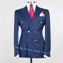 Men's Suits MTM Business Double Breasted Peaked Lapel Terno Masculino Costume Homme Wedding Groom Dress Party Blazer Pants