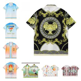 Summer new Casa digital pattern letter printed shirt men's short sleeve lapel trend loose pulloverm-xxxl