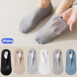 Men's Socks 3Pairs Solid Cotton Bottom Breathable Boat Sweat-absorbing Thin Mesh Sock Low Cut Silicone Non-slip Invisible Sokken