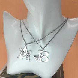 Chains Fashion Letter Initials Dainty Butterfly Necklaces For Women Girl Jewellery Stainless Steel Chain Initial Pendant Gift Collar