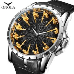 ONOLA brand unique quartz watch man luxury rose gold leather cool gift for man watch fashion casual waterproof Relogio Masculino 2211I