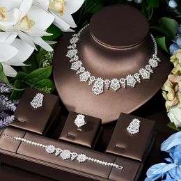 Necklace Earrings Set HIBRIDE Beauty Nigeria CZ Crystal Wedding Bridal For Accessories Geometric Earring And Ring N-1343