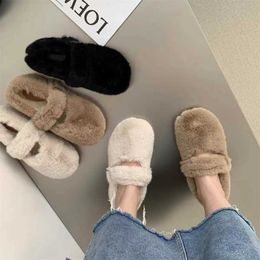 Autumn And Winter Round Head Low Heel Buckle Design Sense Home Two Wear Women's Shoes Women's Slippers 1009