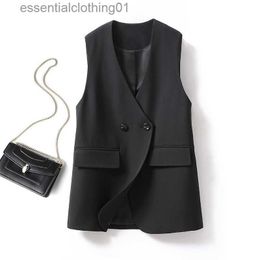 Women's Vests #5125 Black White Blazer Waistcoat Women V-neck Outerwear Vest Coat Female Sleeveless Jacket Buttons Suits Waistcoat Slim Fit L230922