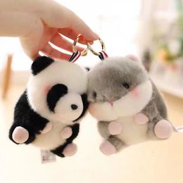 Plush Keychains 13cm Kawaii Hamster Chicken Panda Rabbit Pig Cow Plush Keychain Cute Soft/Cartoon Animal schoolbag Pendant kids girl gifts 230922