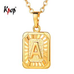 Kpop Letter A Necklace Unisex Jewellery Gold Silver Colour Stainless Steel Square Initial Alpabet Pendant Necklace A to Z P3490253x