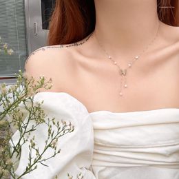 Pendant Necklaces Korean Temperament Fairy Lady Butterfly Necklace Sweet Choker Fashion Imitation Pearl Collarbone Chain