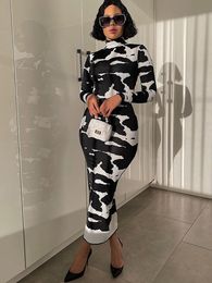 Basic Casual Dresses Hugcitar 2023 Long Sleeve Turtleneck Cow Print Bodycon Maxi Dress Autumn Winter Women Fashion Party Club Sexy Outfits Clothing 230922