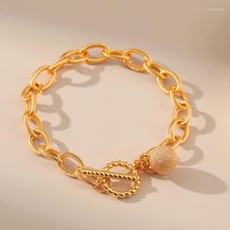 Link Bracelets Vintage Thick Chain Plated 18K Genderless Fashion Advanced Sense Transfer Bead Bracelet OT Buckle Design