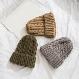 Berets Fashion Winter Hats Baby Kids Girl Solid Knitted Beanies Caps Hair Ball Thick Boys Girls Warm Hat