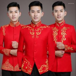 Men's Suits Chorus Embroidery Groom For Men Blazer Boys Prom Mariage Mens Fashion Slim Masculino Latest Coat Pant Designs Red