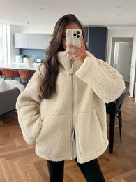 Womens Fur Faux RR2779 Oversized Zipthrough Teddy Jackets Women Fake Winter Jackte Loose Long Sleeve Coats Pockets 230921