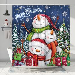 Shower Curtains Winter Snowman Shower Curtain Christmas Snowflake Snowy Pine Tree Xmas Holiday Home Bathroom Decor Shower Curtains with Hooks 230922