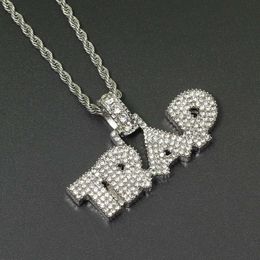Fashion- Letters TRAP pendant necklaces for men crystal Capital luxury necklace Stainless steel Cuban chains jewelry 2 colors gold214w