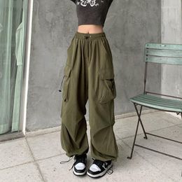 Women's Pants Y2K Casual Cargo Women 2023 Drawstring Loose Wide Leg Straight Trousers Summer Streetwear Punk Baggy Sweatpants Tech