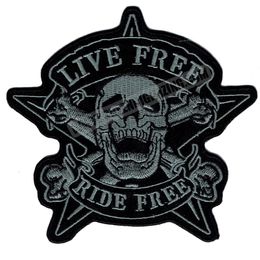 Original Skull LIVE RIDE Motorcycle Biker Vest Patch SOA Embroidered Patch Rider Punk Badge G0378 320A
