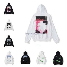 2023 Off Style Trendy Fashion Sweater Painted Arrow Crow Stripe Loose Hoodies Men's and Women's Coatjqm1off Designer hoodie Offs Whitesss Pullover SC87