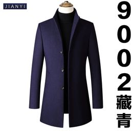 Men's Wool Blends Men Coats Autumn Winter Solid Colour Navy Blue Jacket Midlength Singlebreasted Standcollar Coat 230921