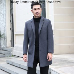 Men's Wool Blends Quality High Autumn Blend Long Men Cashmere Winter Warm Woolen Jacket Overcoat Pea Trench Coat 230921