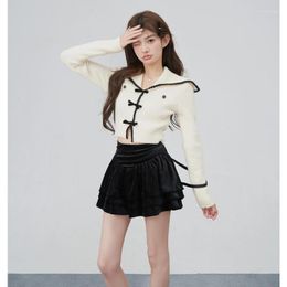 Women's Sweaters 2023 Autumn Winter Sweet Y2K Knitting Long Sleeve Bow Pullovers Korean Fashion Women Sailor Collar Casual Ladies Sexy