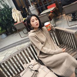 Women's Sweaters Knitwears Women Sweater Loose Hooded Casual Dress Of Fund 2023 Autumn Winters Is Knit Over-the-knee