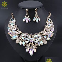 Earrings Necklace Luxury Indian Bridal Jewellery Sets Party Costume Jewellery Womens Fashion Gifts Leaves Crystal Drop Delivery Dh74X