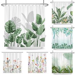 Shower Curtains Tropical Greenery Leaf Shower Curtain Tulip Bathroom Curtain Romantic Refreshing Curtain Polyester Waterproof Bathroom Shower 230922