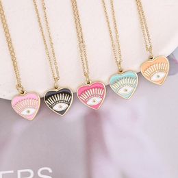 Pendant Necklaces Eye Pattern Necklace For Women Enamel Heart Choker Clavicle Stainless Steel Chain Ethnic Lucky Jewellery Christmas Gift