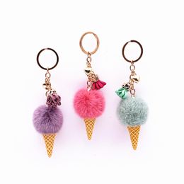 Plush Keychains 10pcs/lot Women Pendant Bag Accessories Ice Cream Keychains With Tassel Lovely Plush Dolls Key Ring For Car Decorations 230922