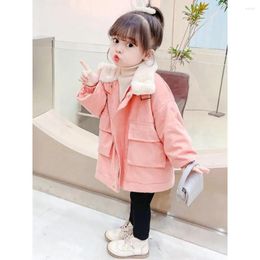 Jackets 2-10 Years Kids Winter Thick Velvet Long For Girls Warm Turn Down Collar Outwear Coat Toddler Baby Overcoat 4 5 6 7 8 9
