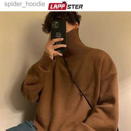 Men's Sweaters LAPPSTER Men Colours Harajuku Turtleneck Sweaters 2023 Mens Black Korean Fashion Knitted Sweater Pullovers Vintage Casual Sweater L230922