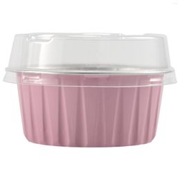 Bakeware Tools 100Pcs 5Oz 125Ml Disposable Cake Baking Cups Muffin Liners With Lids Aluminum Foil Cupcake Cups-Pink