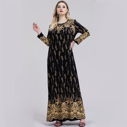 Ethnic Clothing Plus Size Maxi Dress Women Muslim Long Sleeves O Neck Islamic Clothes Turkey Arab Modest Wear Loose Causal Abaya 5216L