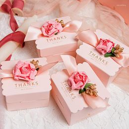 Gift Wrap 10pcs Wedding Candy Box Party Favors Container Packaging Pink Ribbon Paper Bags Chocolate Boxes Baby Shower