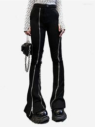 Women's Pants Y2K Slit Zipper Black Flare Women High Waist Pocket Casual Fashion 2023 Autumn Winter Sexy Slim Floor-Length
