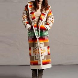 Women Blend s Fashion Ethnic Style Boho Printed Hooded Long Coat Loose Outwear Match Colours Plus Size S 5XL 230922