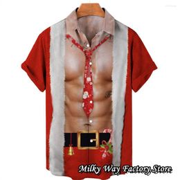 Men's Casual Shirts Men Fashion Christmas Party Shirt Beach Clothing Short Sleeve Streetwear Male Sexy Muscles Cosplay Printed Buttoned