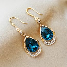Hoop Huggie Fashion Blue Water Drop Long Hanging Earrings for Women Elegant Girl Tassel Earring Stylish Jewelry Personality Gift 230921