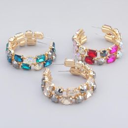 Hoop Earrings Luxury Colourful C-shaped For Women High-quality Full Rhinestone Fashion Exaggerate Statement Jewellery Gift