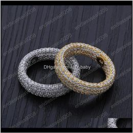 Band Rings European And American hip Hop Personality Mens 925 Sterling Micro Insert Zircon 18K Gold 55Mh Dj1D72905