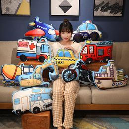 Plush Pillows Cushions Cartoon Car Fire Truck Excavator Plush Toys Stuffed Doll Hug Pillows Chair Cushion Kids Children Boys Gifts Room Decor 230922