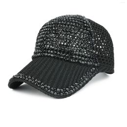 Ball Caps Women Men Studded Rhinestone Crystals Adjustable Mesh Baseball Cap Shiny Bling Casual Sports Breathable Sun Hat