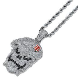 Hip Hop Jewellery Micro Pave Black Ops Skeleton Skull Pendant Necklaces Silver Cubic Zircon Iced Out Zircon Jewellery Male Gift284Q