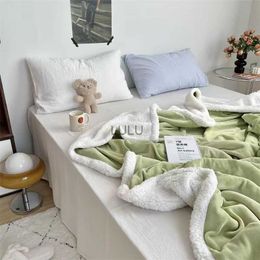 Blankets New Solid Colour Milk Fleece with Lamb Fleece Double Cover Blankets Soft Waxy Nap Blanket Sofa Casual Air Conditioning Blanket HKD230922