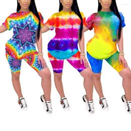 Women's Tracksuits Tie Dye 2Pcs Sets Women Summer Tank Top Short Cami Crop High Waist Shorts Sports Suit Tracksuit Two Piece Outfits