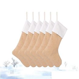 Christmas Decorations 6Pcs/Set Socks Large Burlap Stockings Jute Xmas Stocking Plain Fireplace Decor Tabletop Party Decoration 21102 Dhtqa